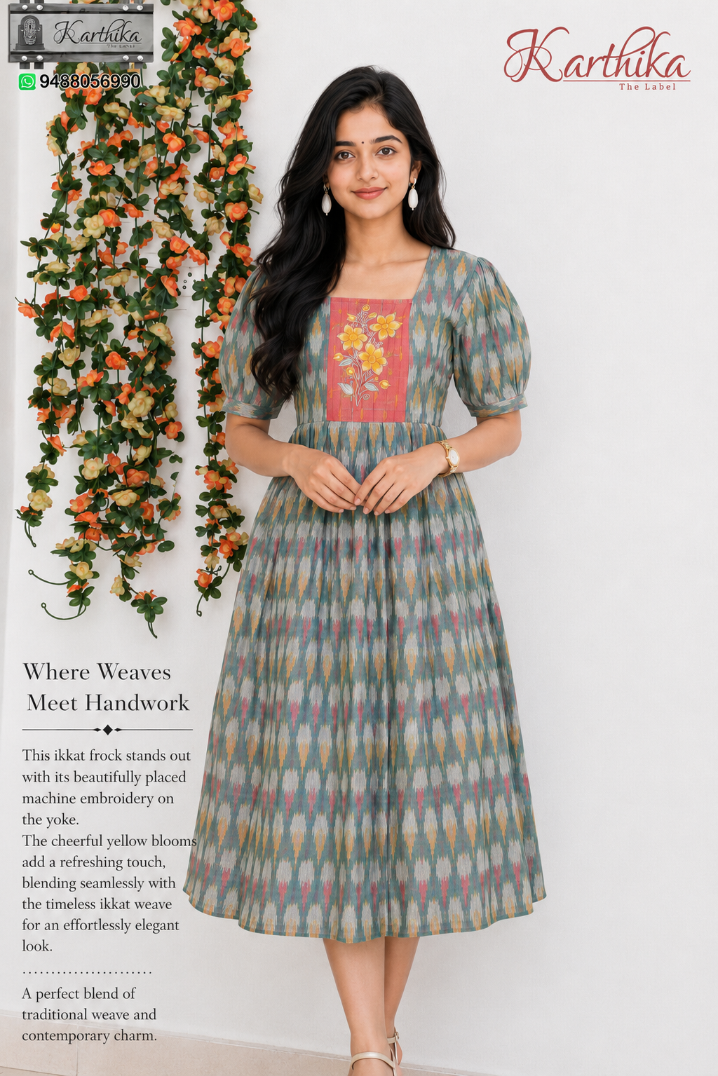 Embroidered ikkat frock
