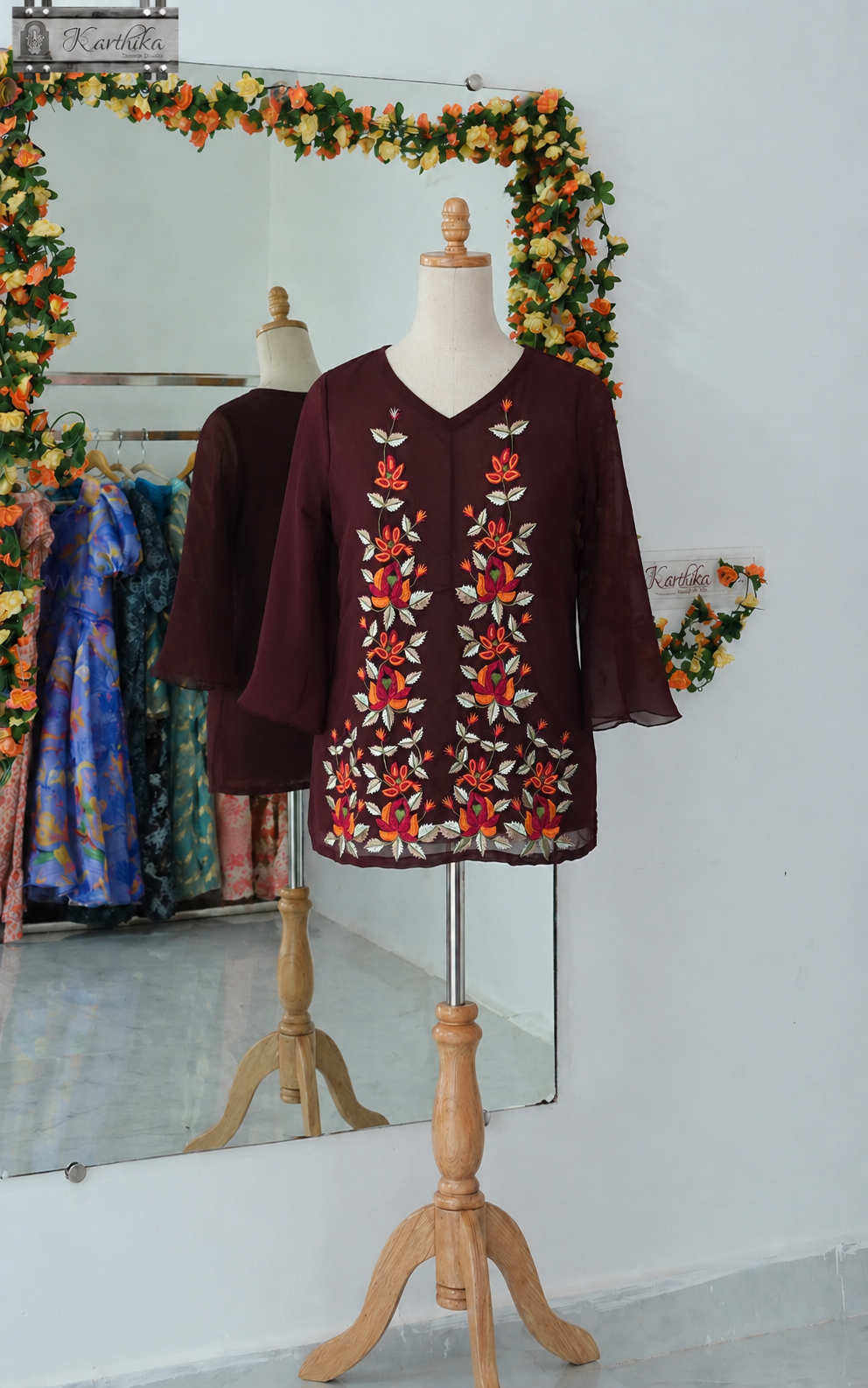 Embroidered georgette tunic