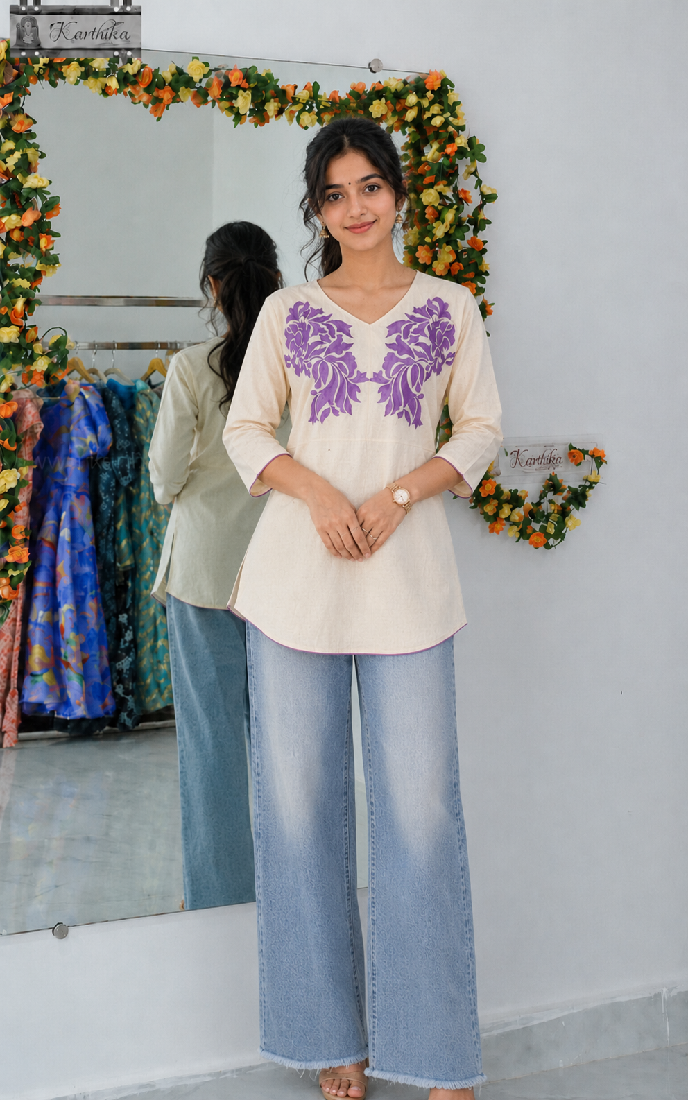 Embroidered kora cotton tunic