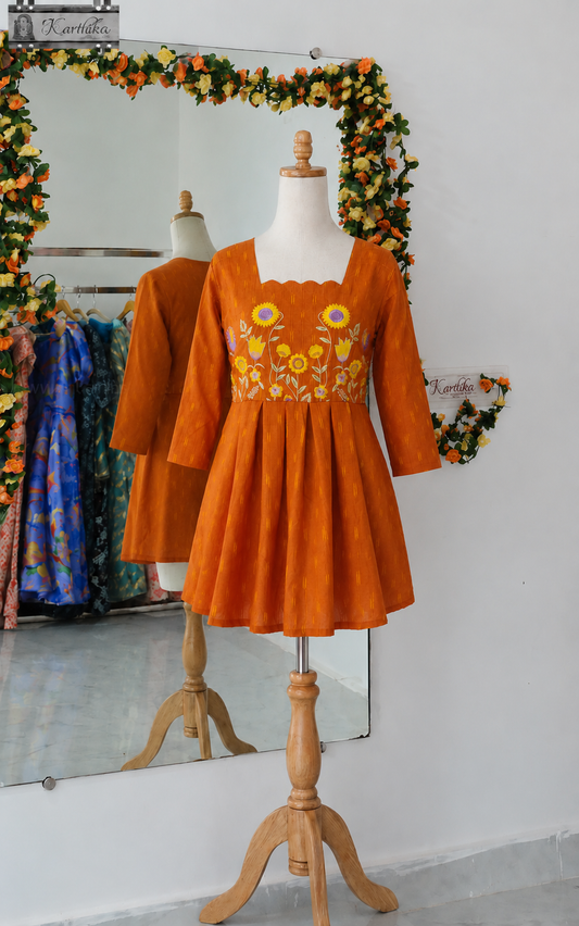 Embroidered ikkat cotton tunic