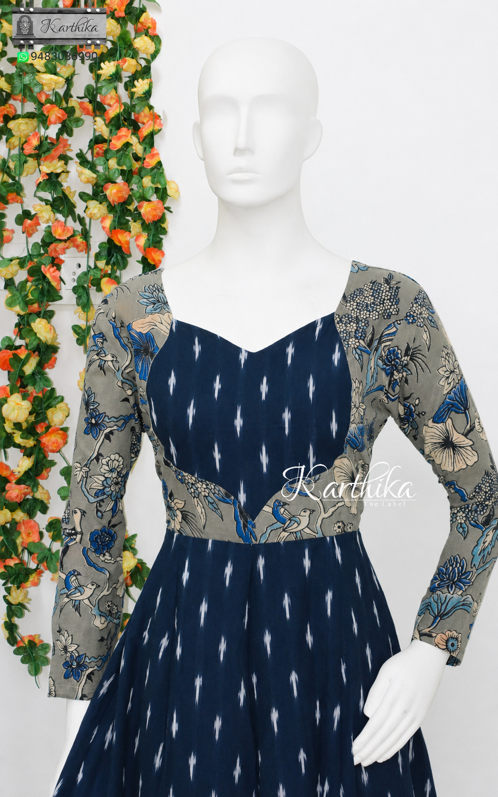 Ikkat and kalamkari cotton frock
