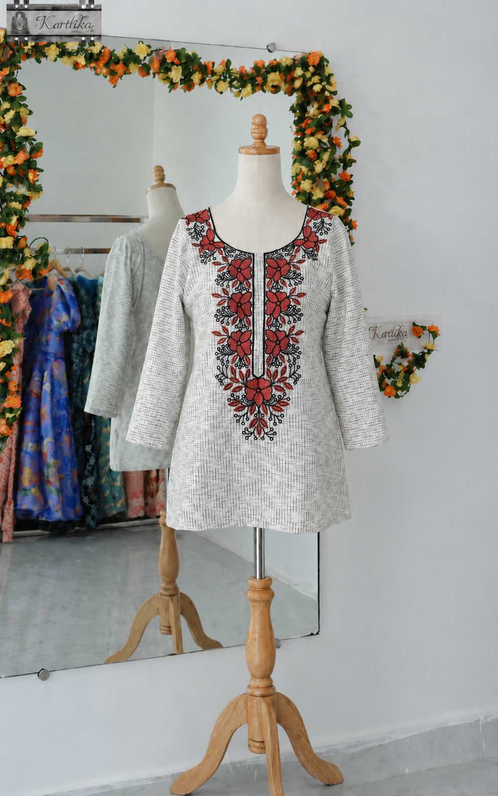 Embroidered ikkat cotton tunic