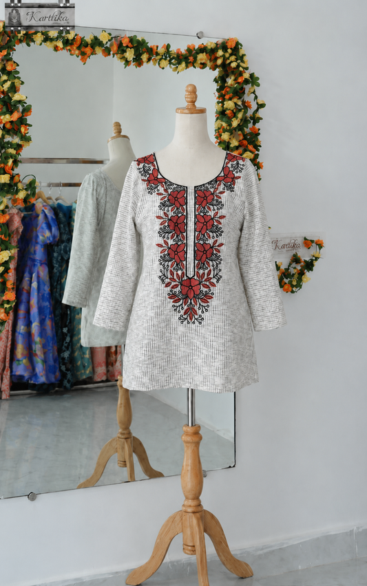 Embroidered ikkat cotton tunic