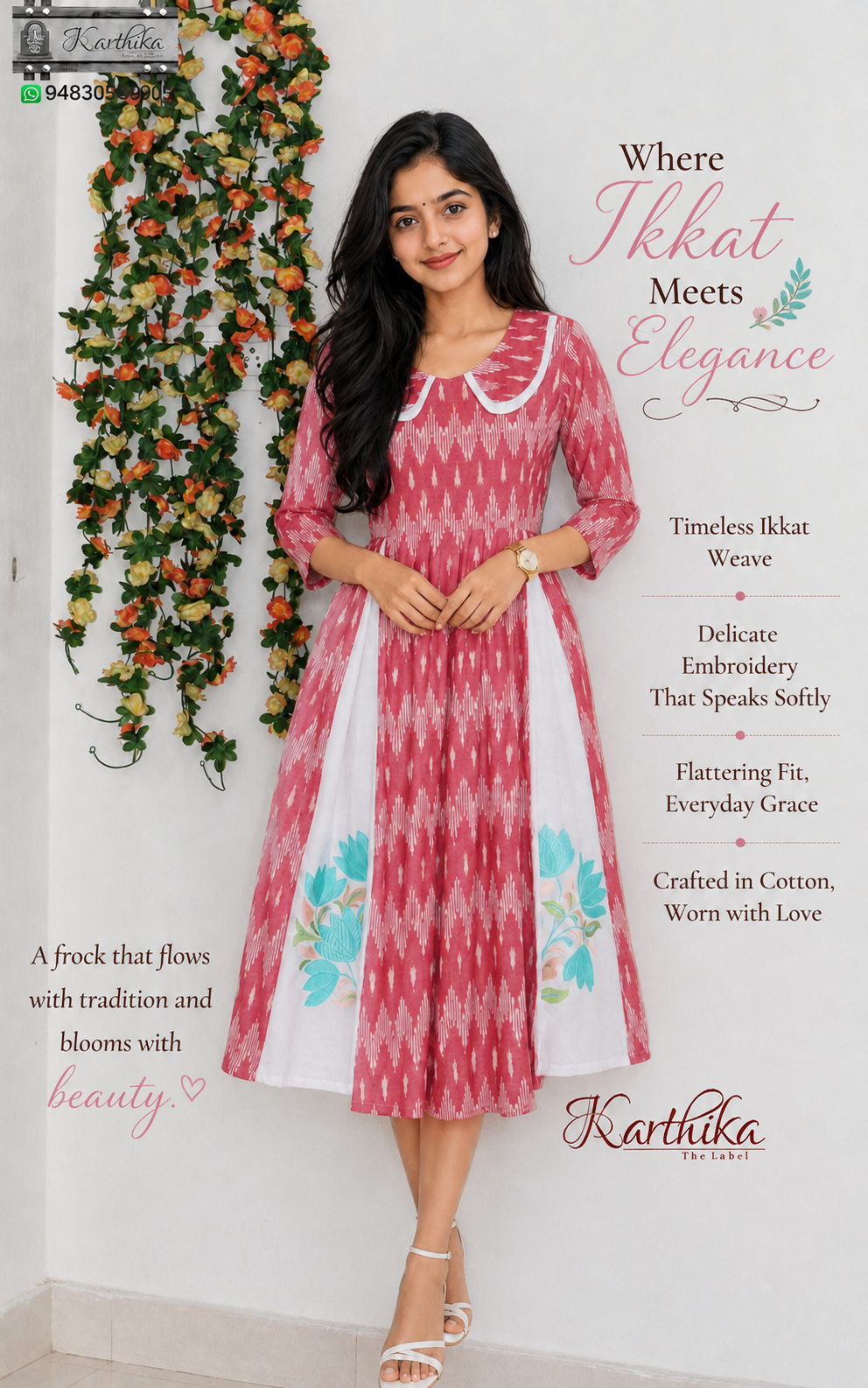 Embroidered ikkat frock