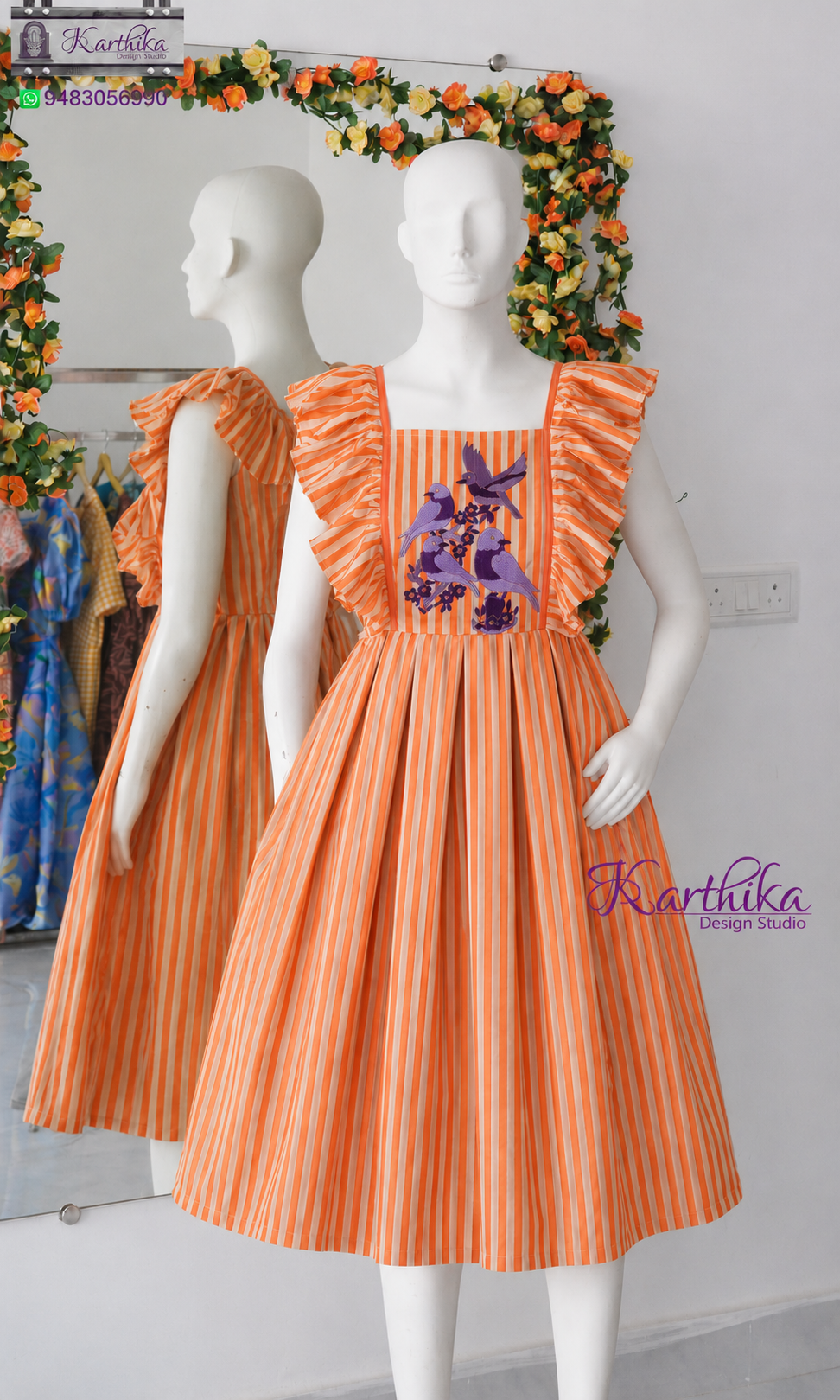 Embroidered ikkat cotton frock