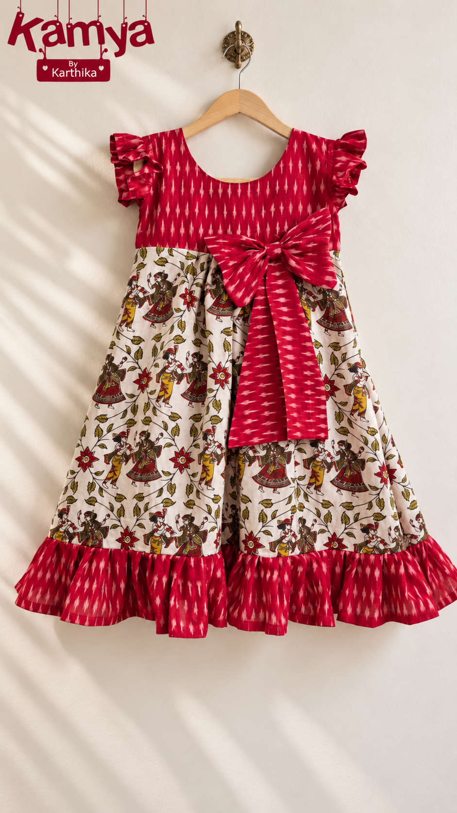 Ikkat silk and kalamkari silk frock