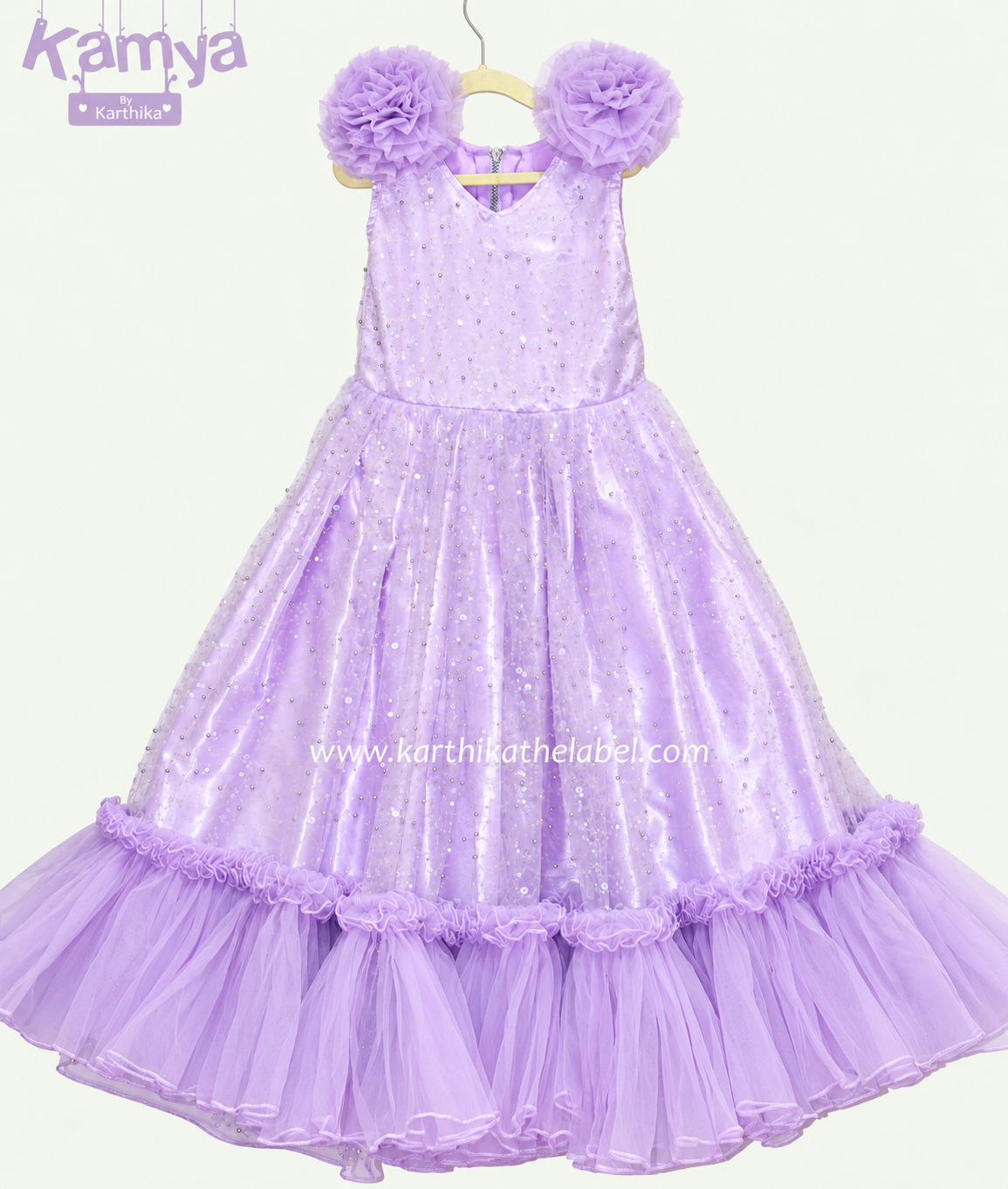 Embroidered net birthday frock