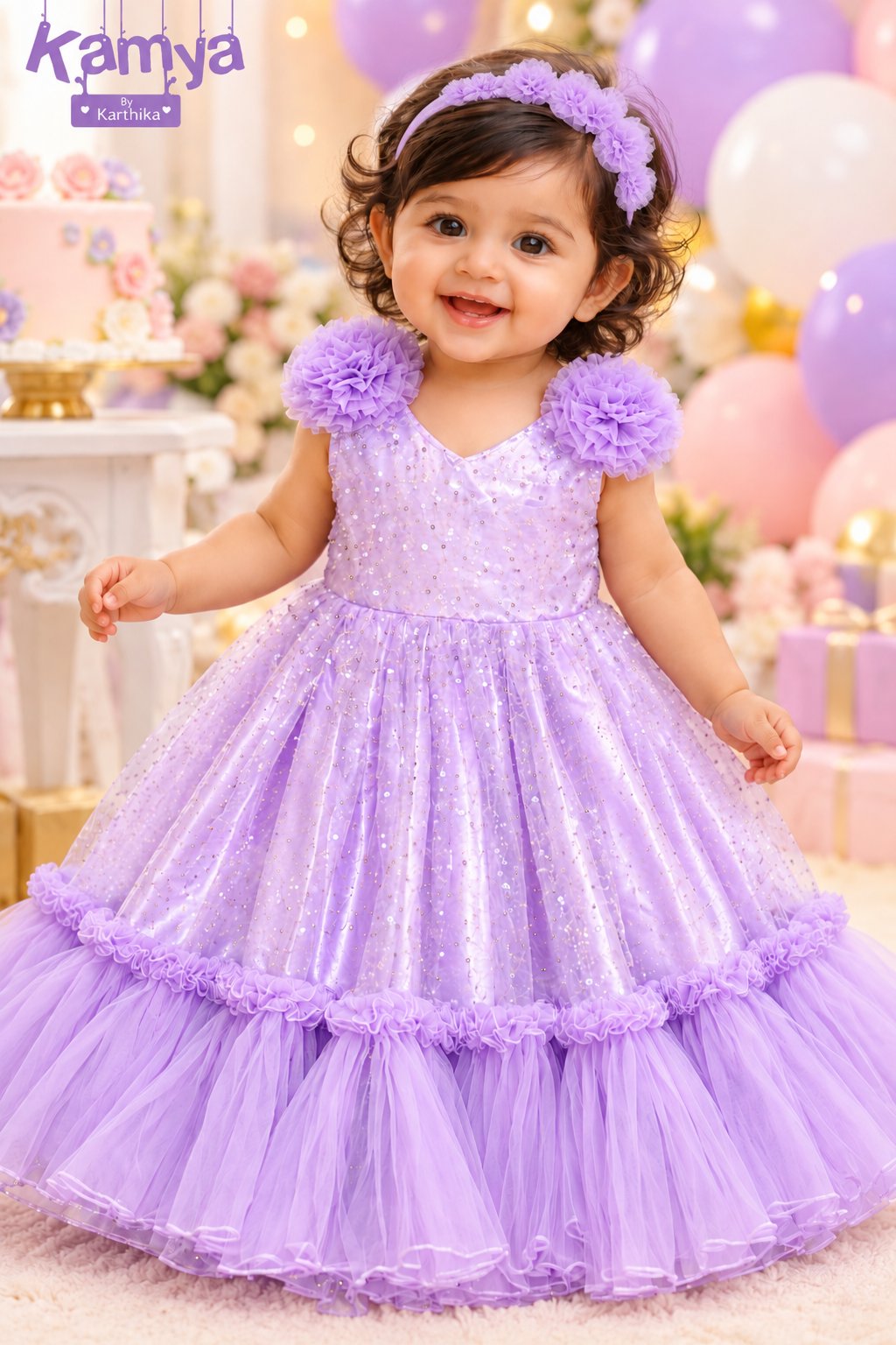Embroidered net birthday frock