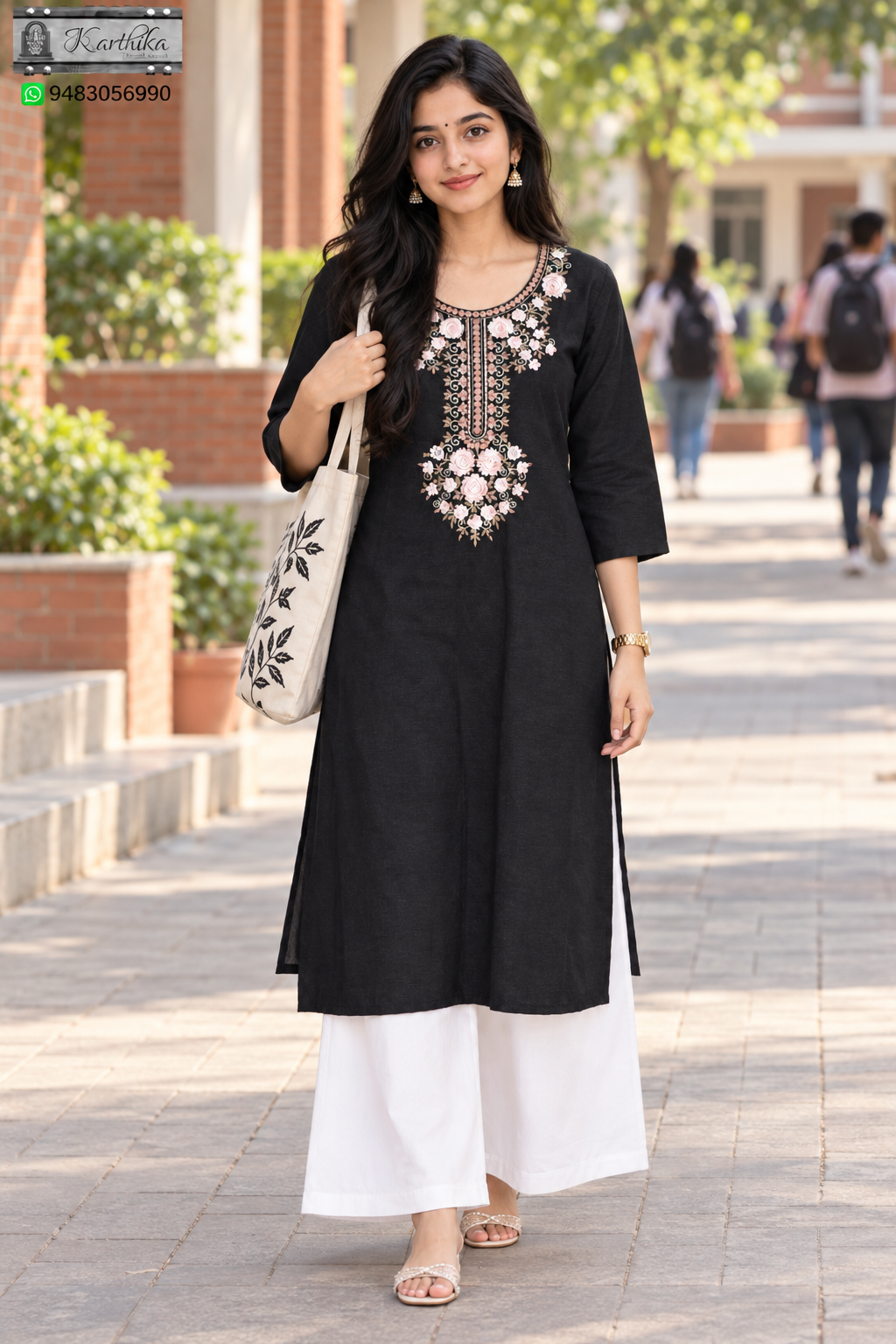 Embroidered Denim kurthi set