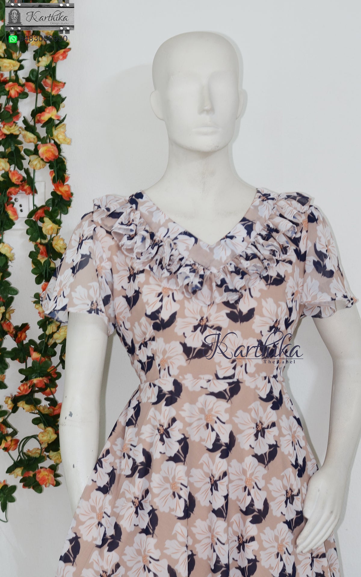 Ruffled floral georgette frock
