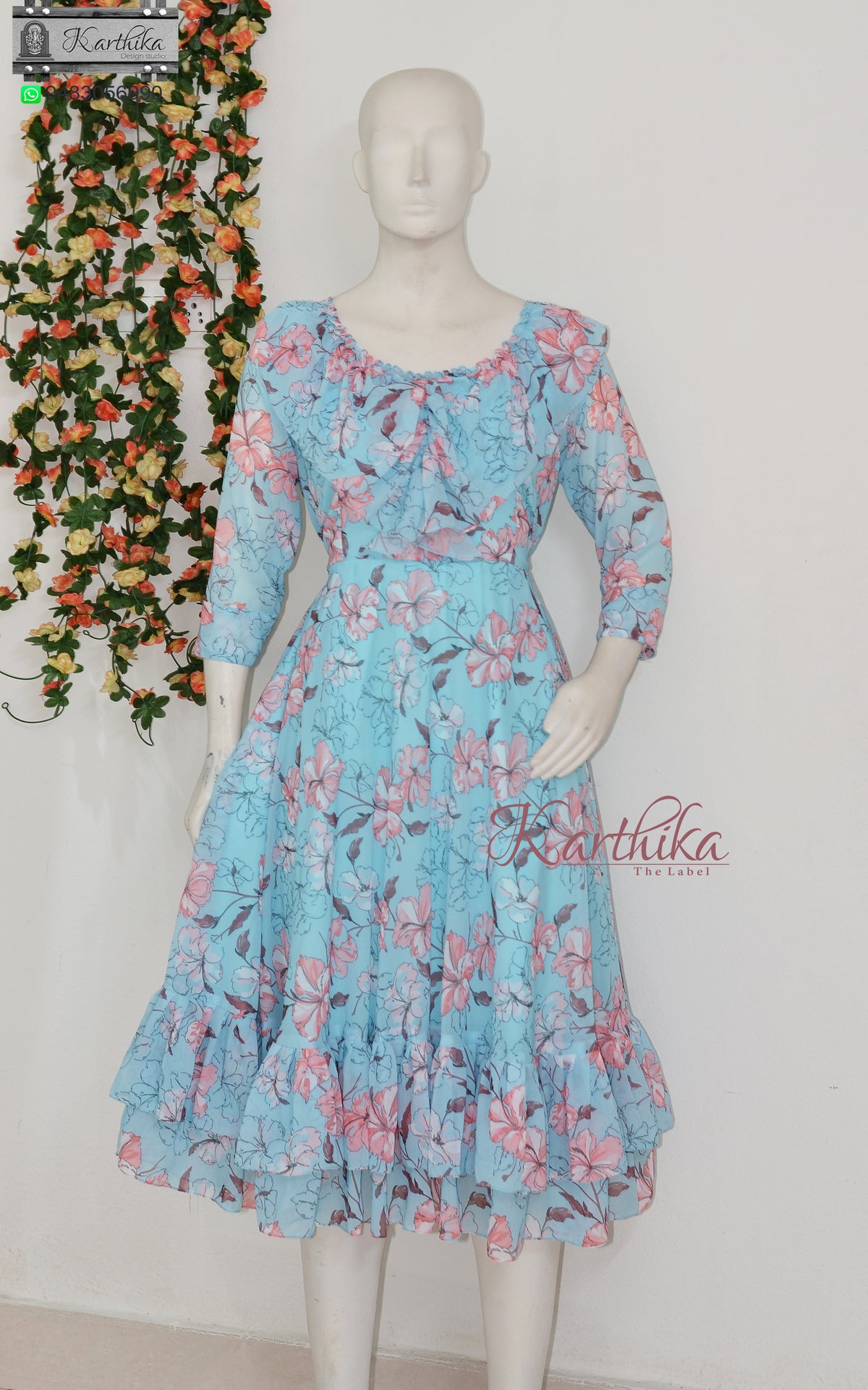 Ruffled floral georgette frock