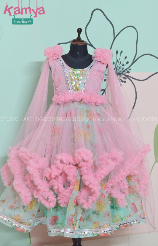 Floral organza and pearl net frock