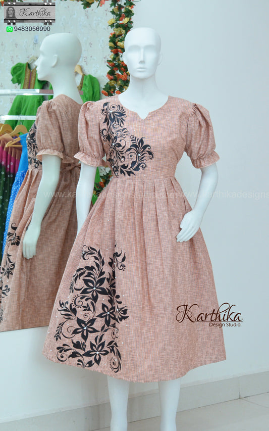 Handpainted ikkat cotton frock