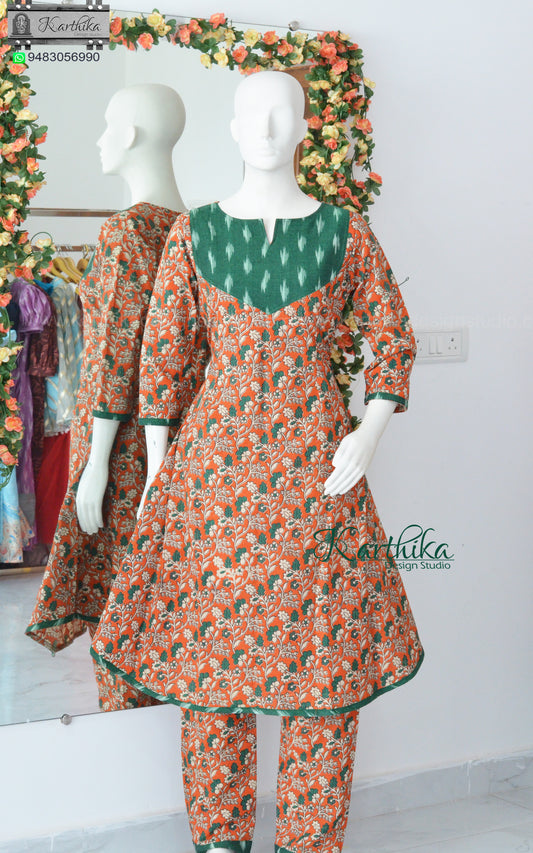 Kalamkari cotton Aline kurthi set