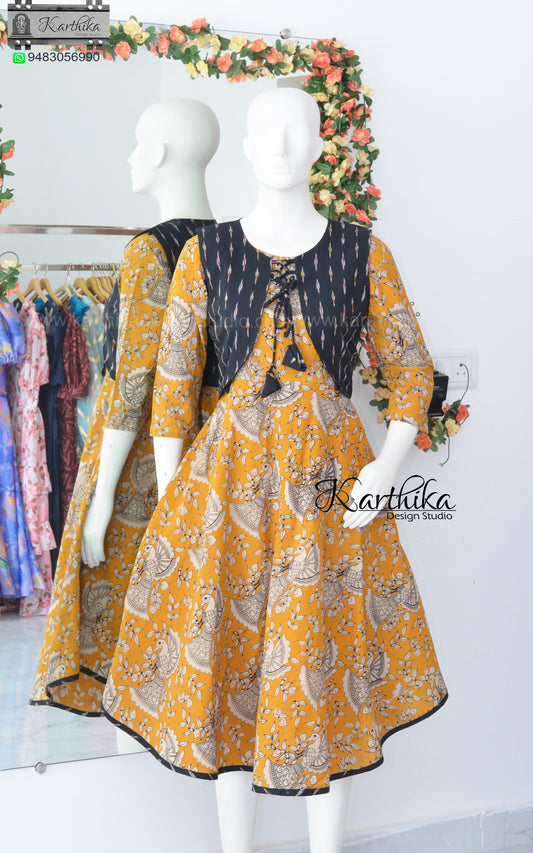 Kalamkari cotton frock with coat