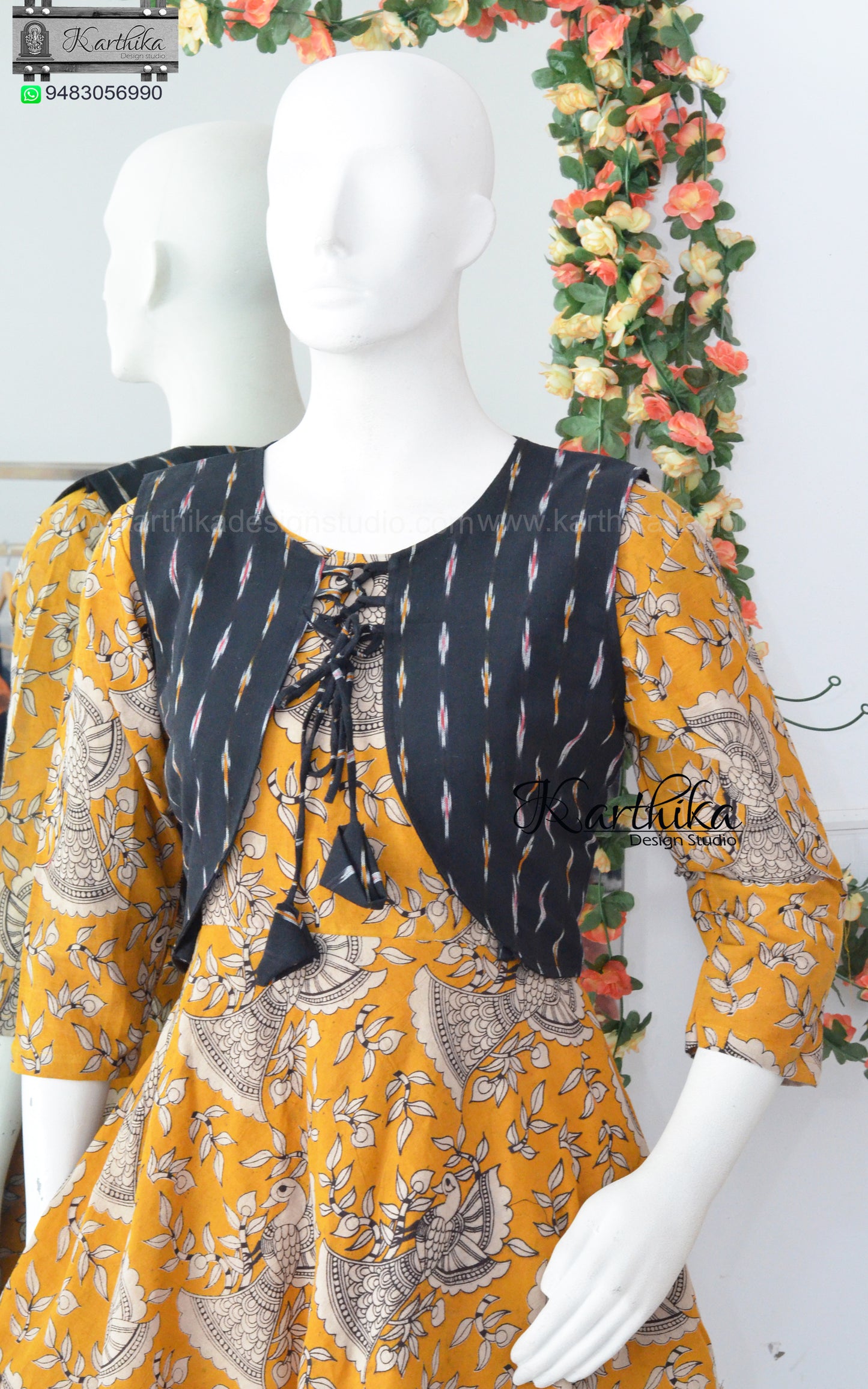 Kalamkari cotton frock with coat