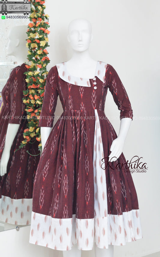 Maroon ikkat frock