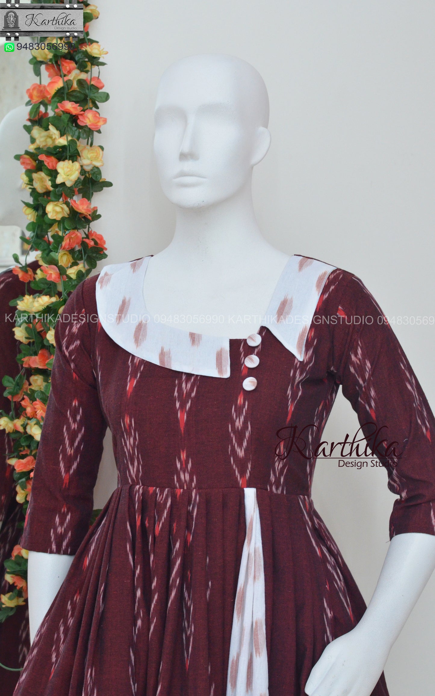 Maroon ikkat frock