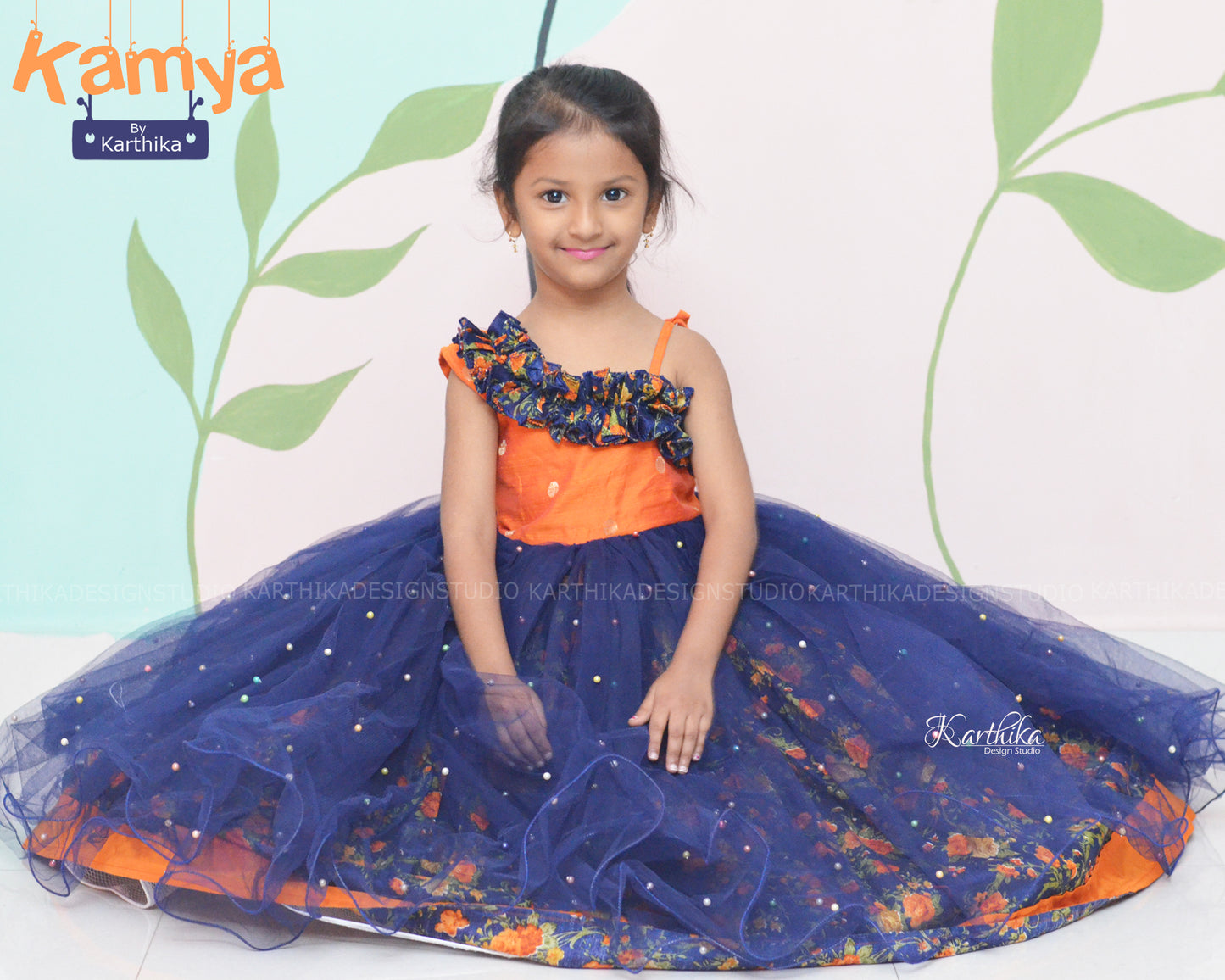 Navy blue and orange birthday frock