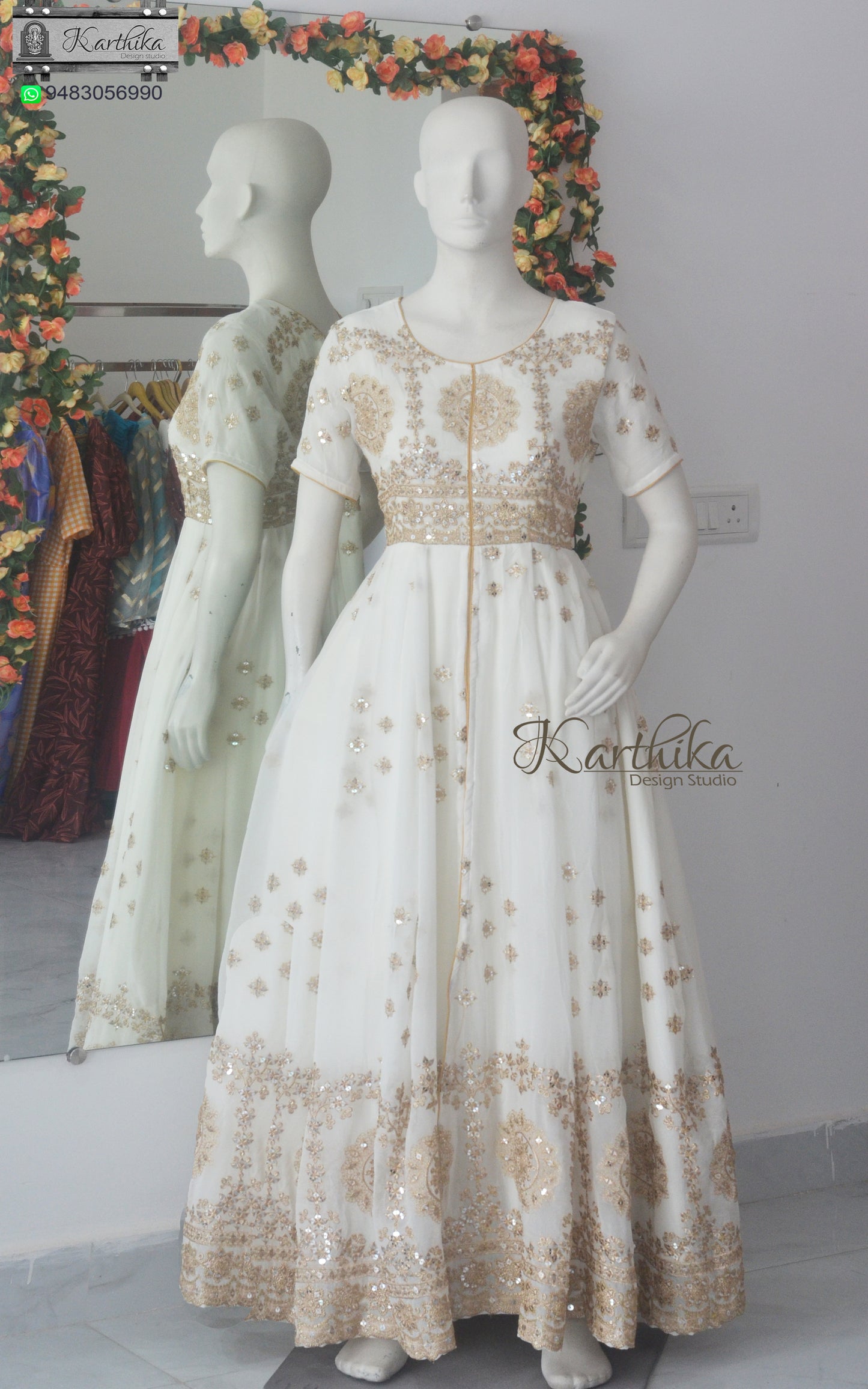 Embroidered georgette long gown
