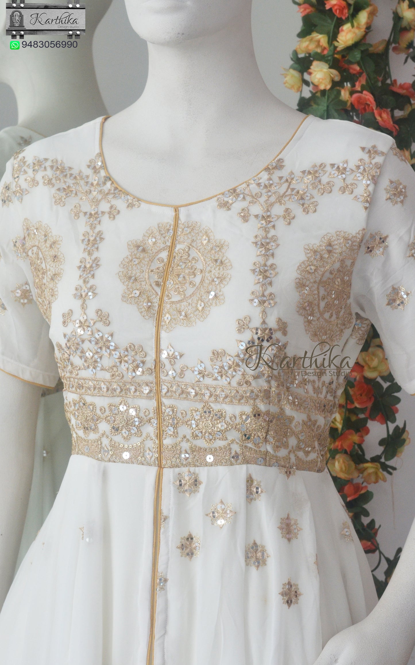Embroidered georgette long gown