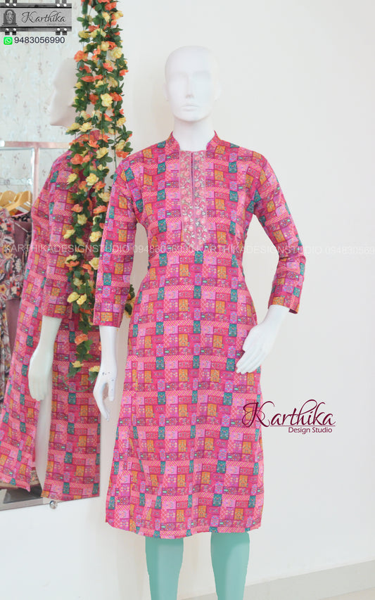 Crochet embroidered cotton kurthi.