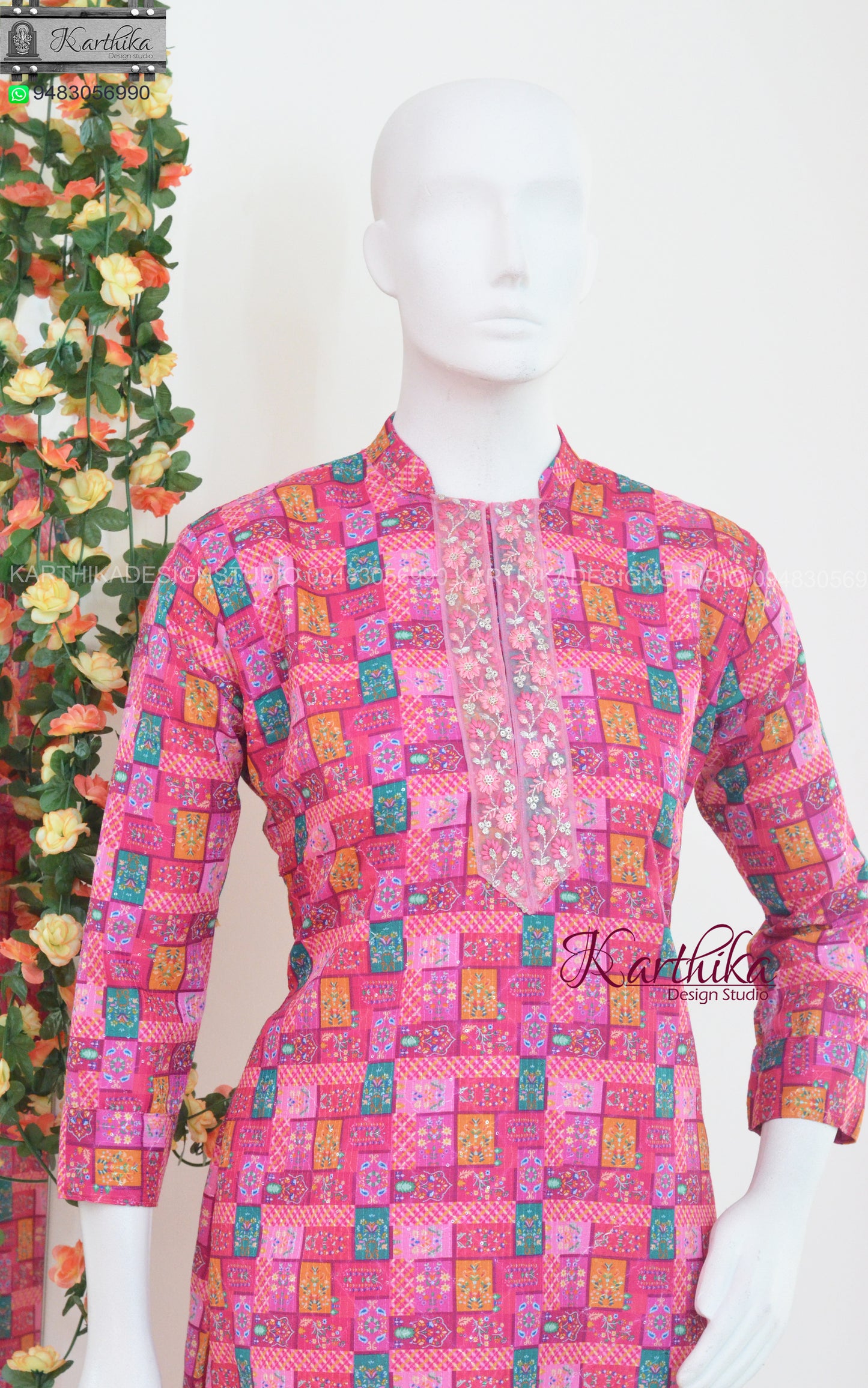 Crochet embroidered cotton kurthi.