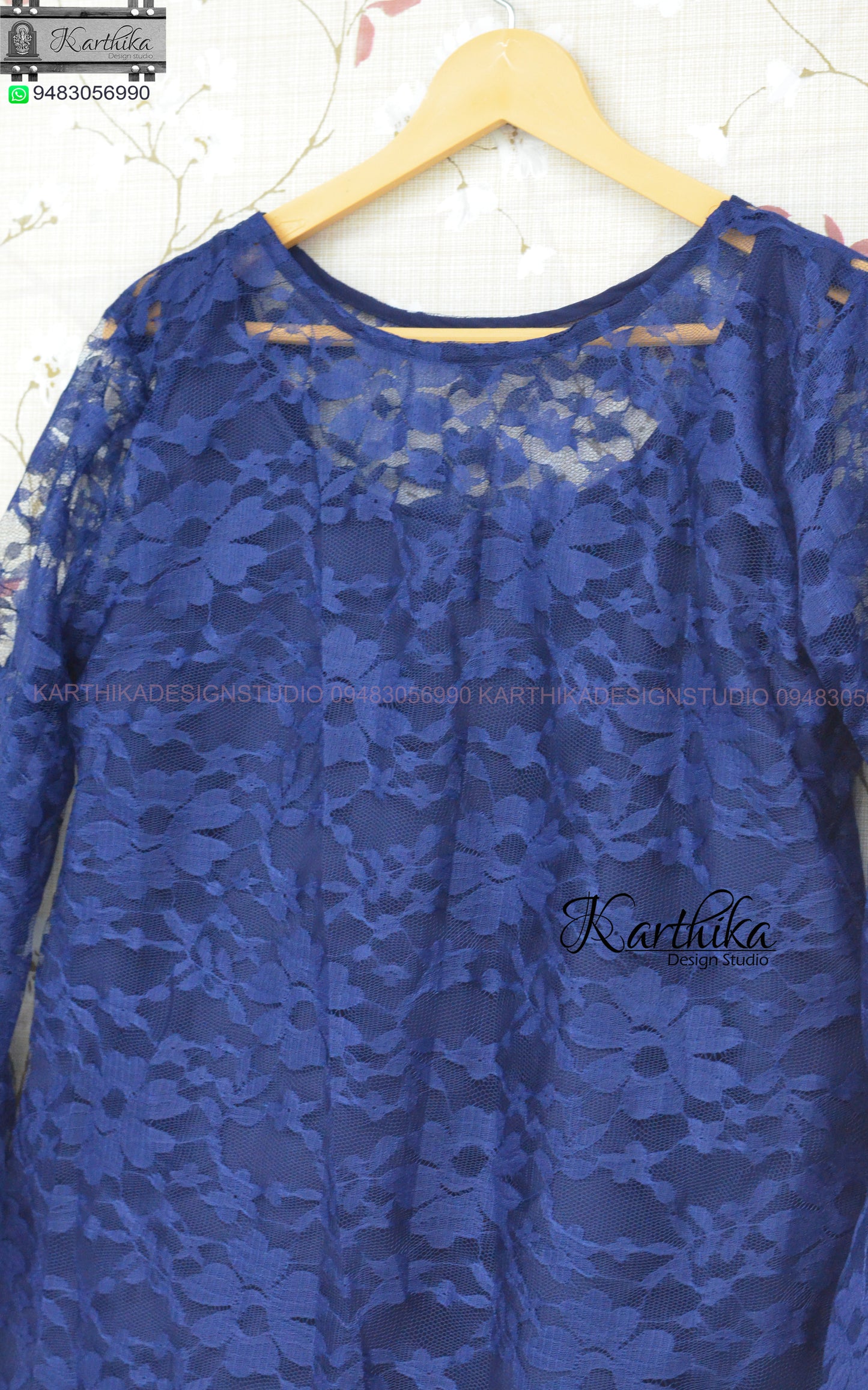 Navy blue floral net tunic for jeans