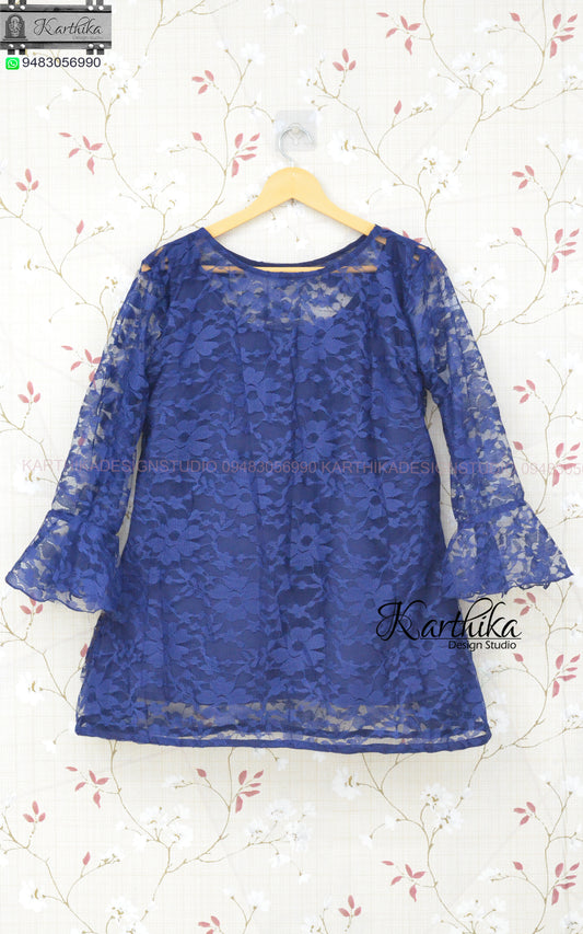 Navy blue floral net tunic for jeans