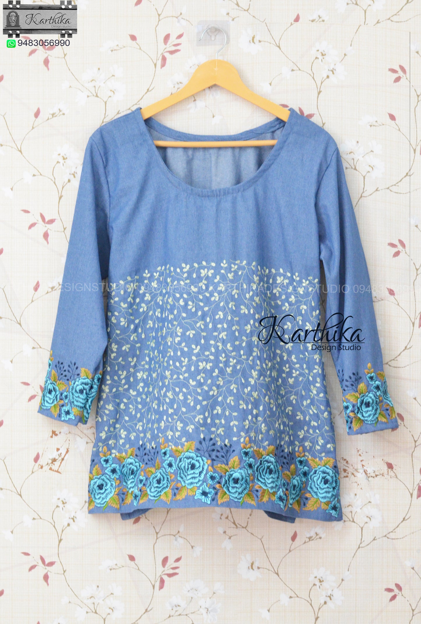 Embroidered denim tunic