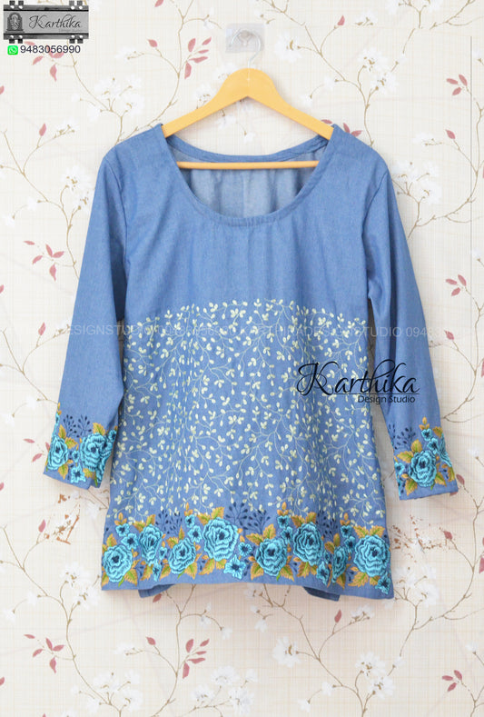 Embroidered denim tunic