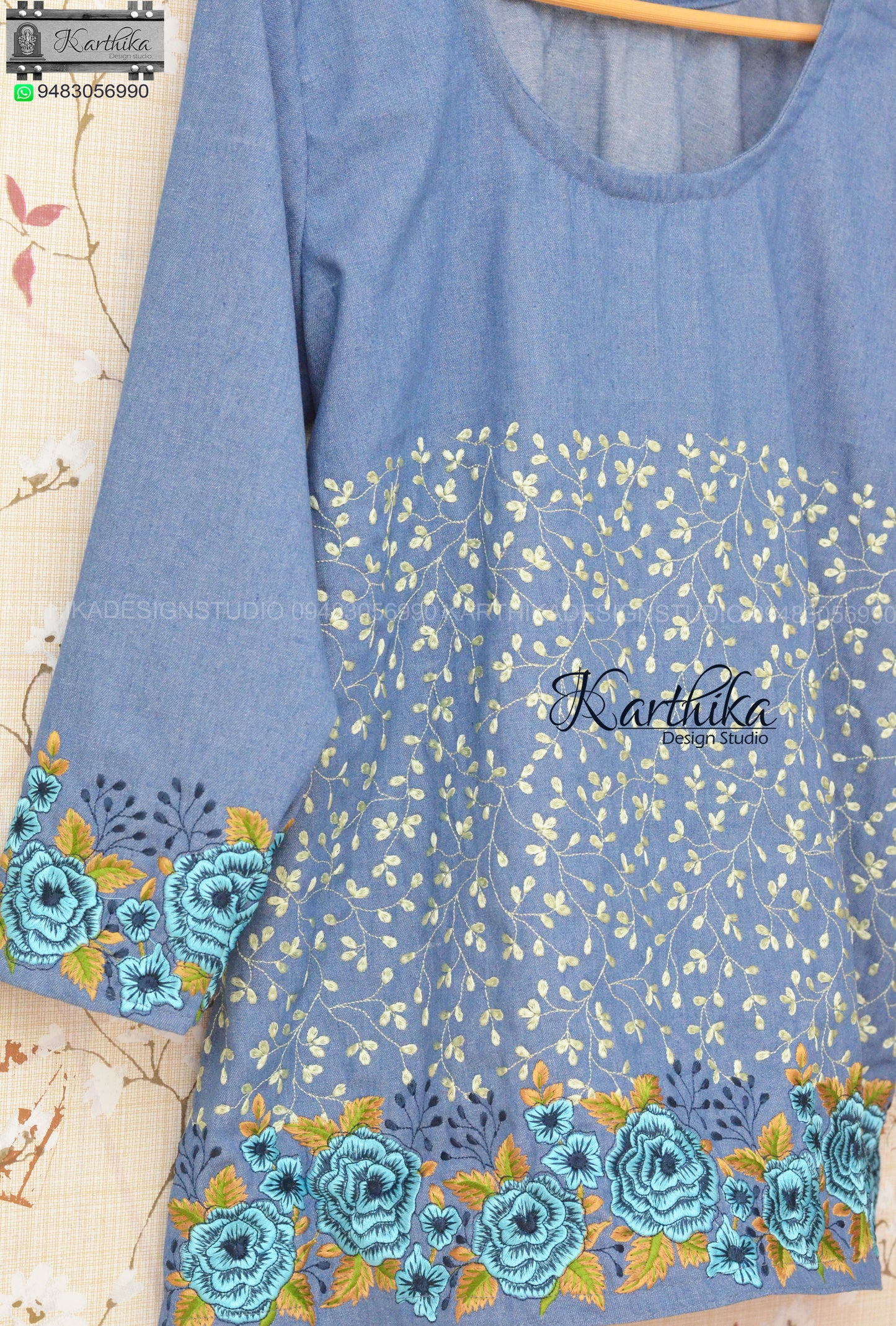 Embroidered denim tunic