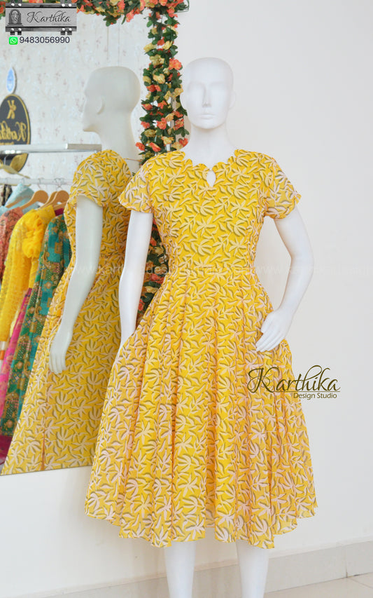 Yellow printed georgette frock