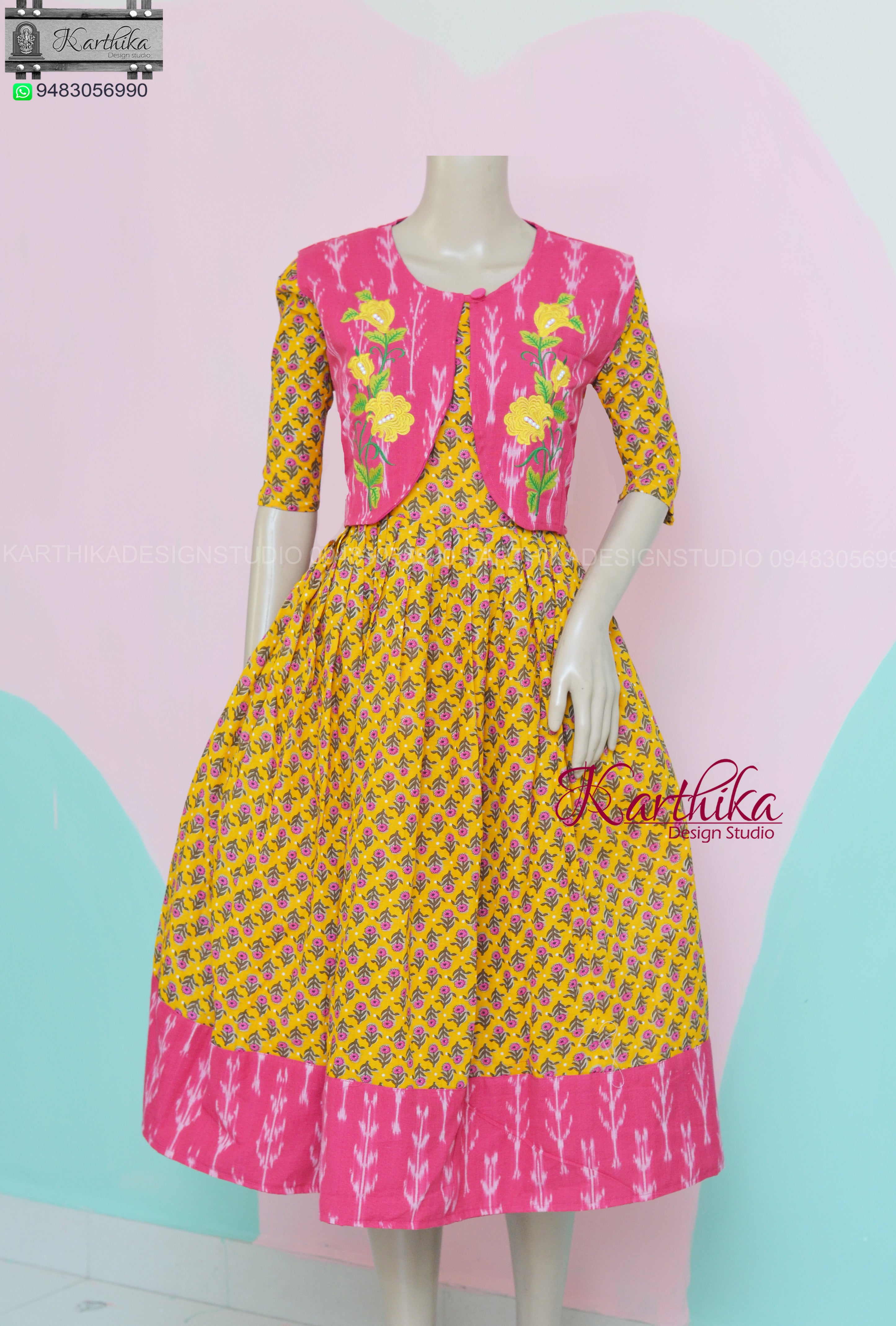 Printed cotton with Ikkat cotton coat.. – karthika design studio