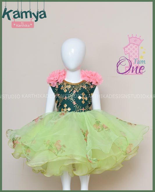 Green floral organza frock