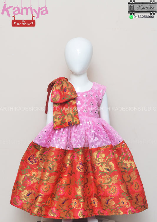 Pink embroidered georgette frock