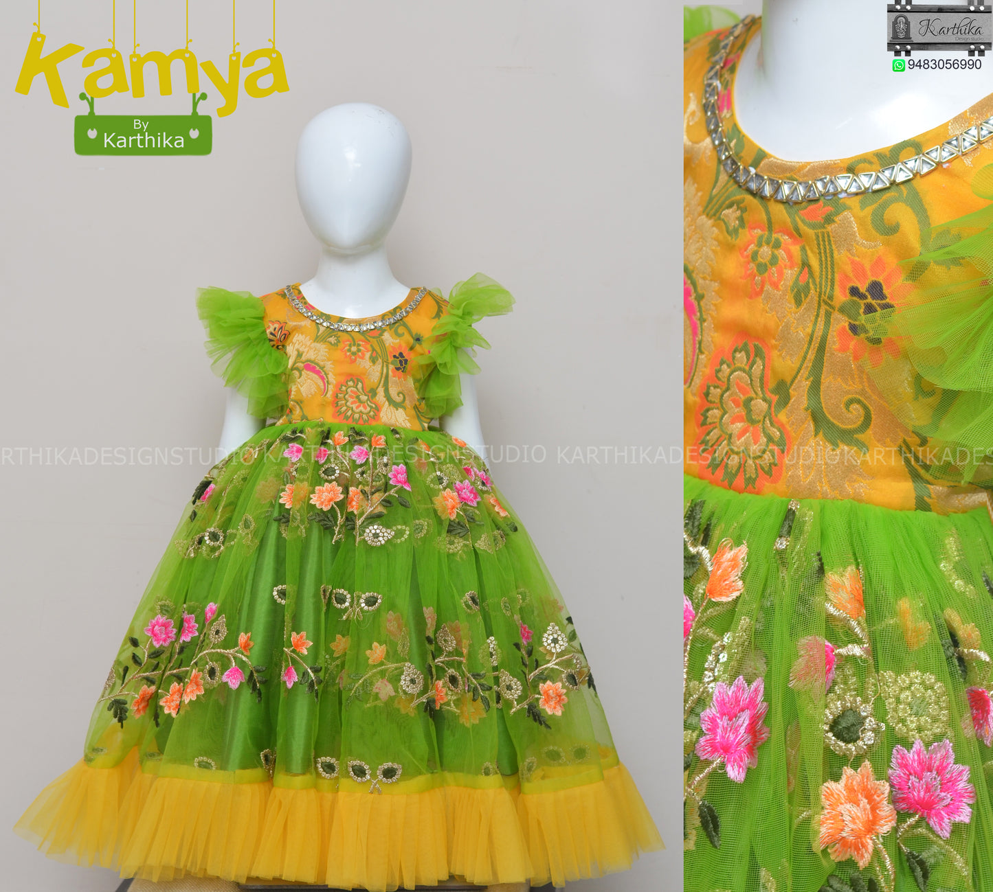 Banarasi silk/ embroidered net frock