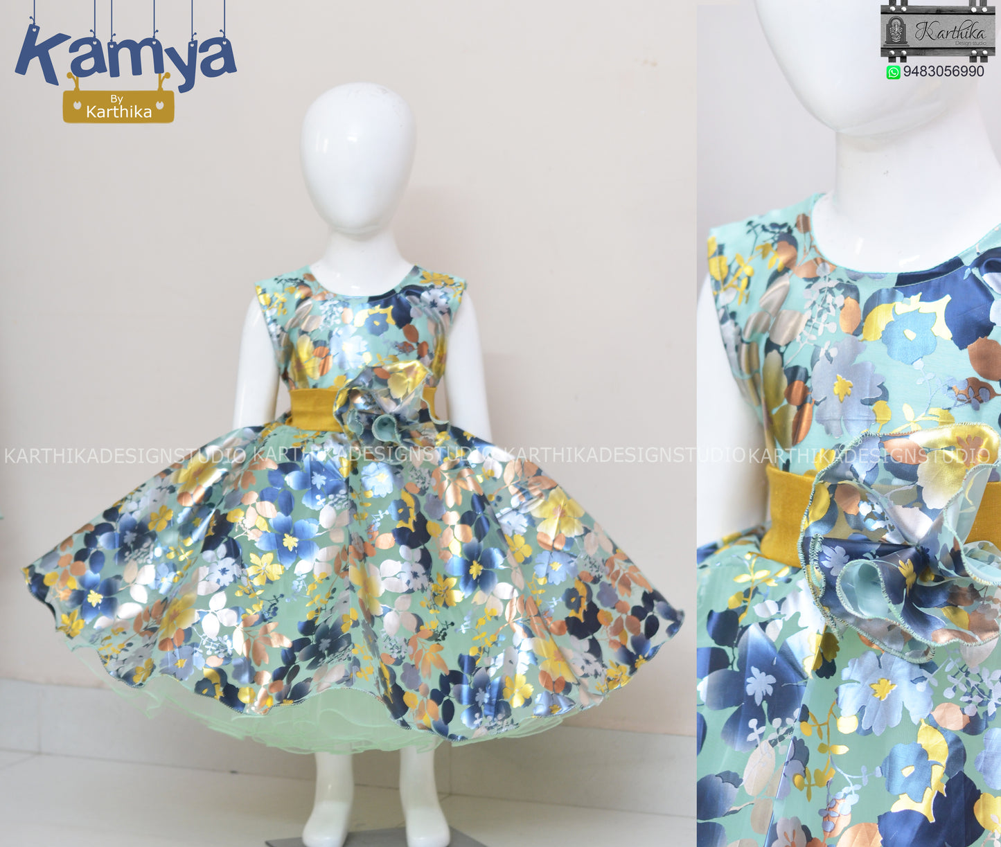 Organza frock with mettalic print..