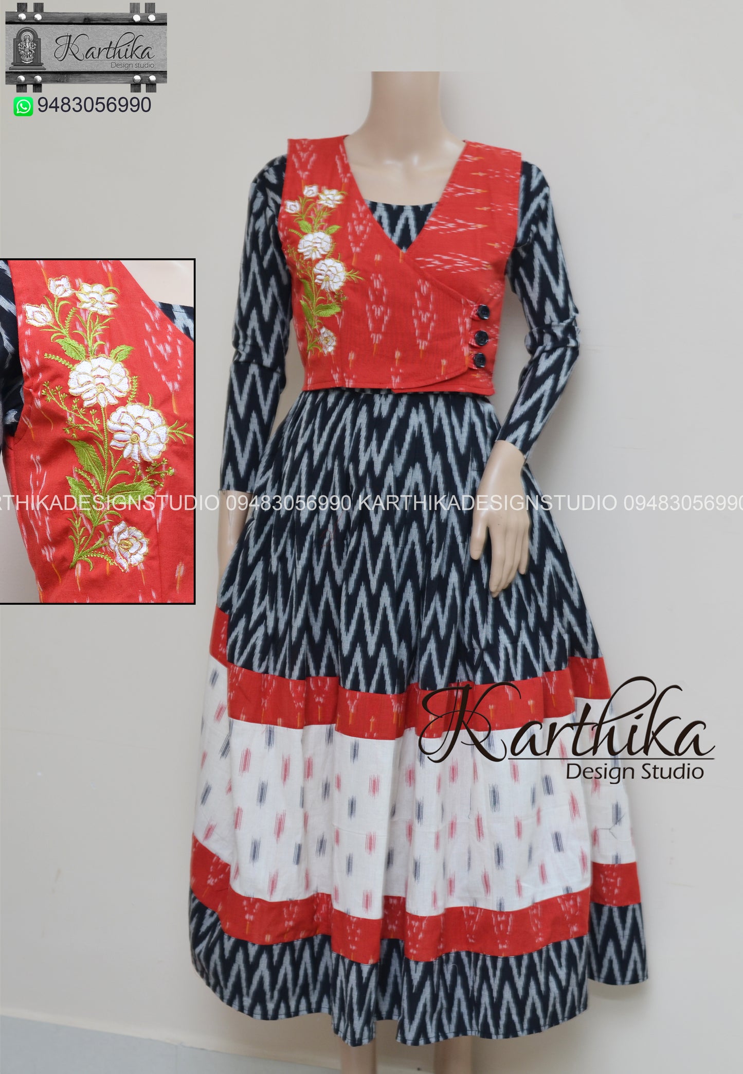 Ikkat kurthi with embroidered coat