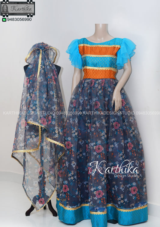 Banarasi silk/organza long gown..