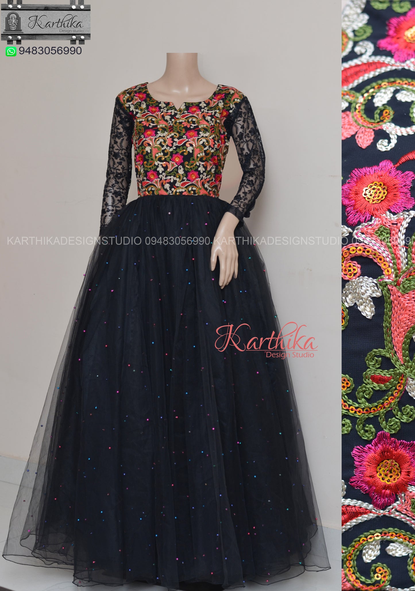 Embroidered georgette/net long gown..