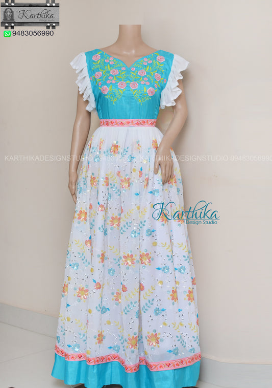 Embroidered georgette long gown..