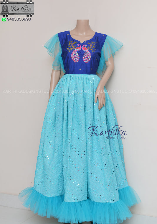 Embroidered georgette long gown..