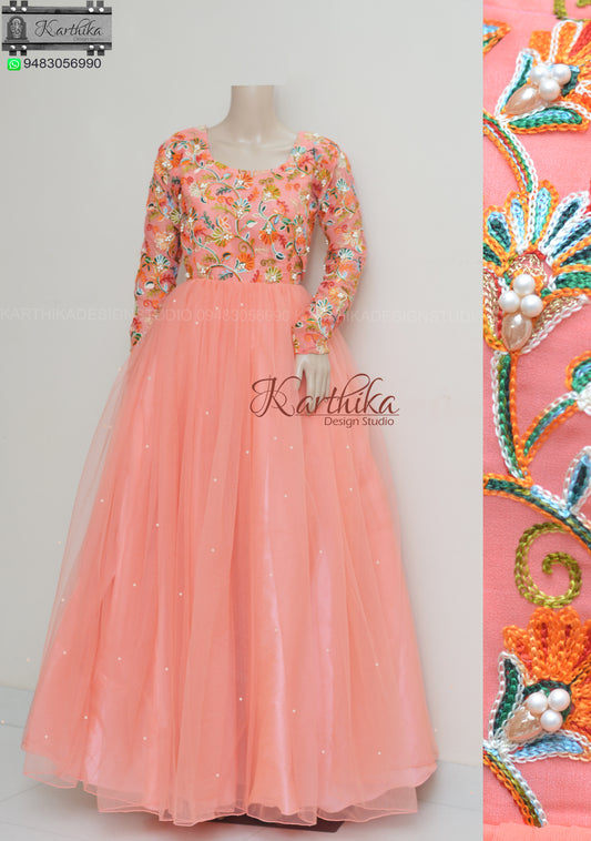 Embroidered georgette/net long gown..