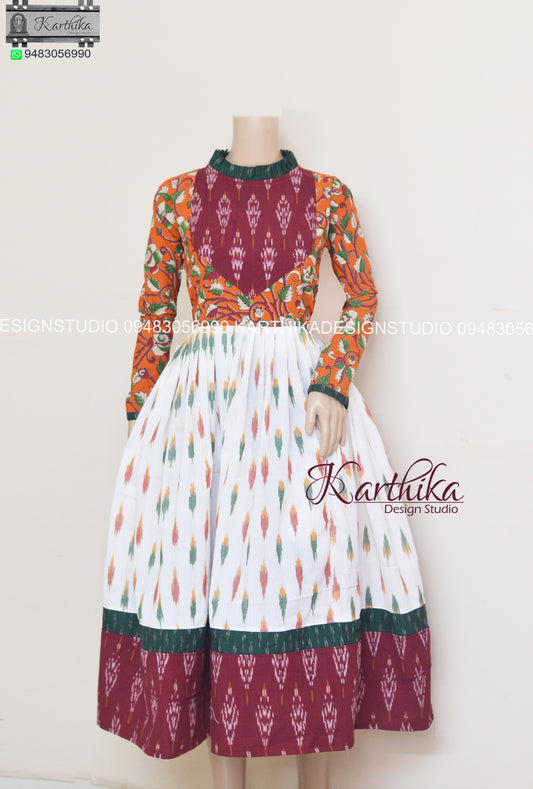 Ikkat kurthi with pleated collar