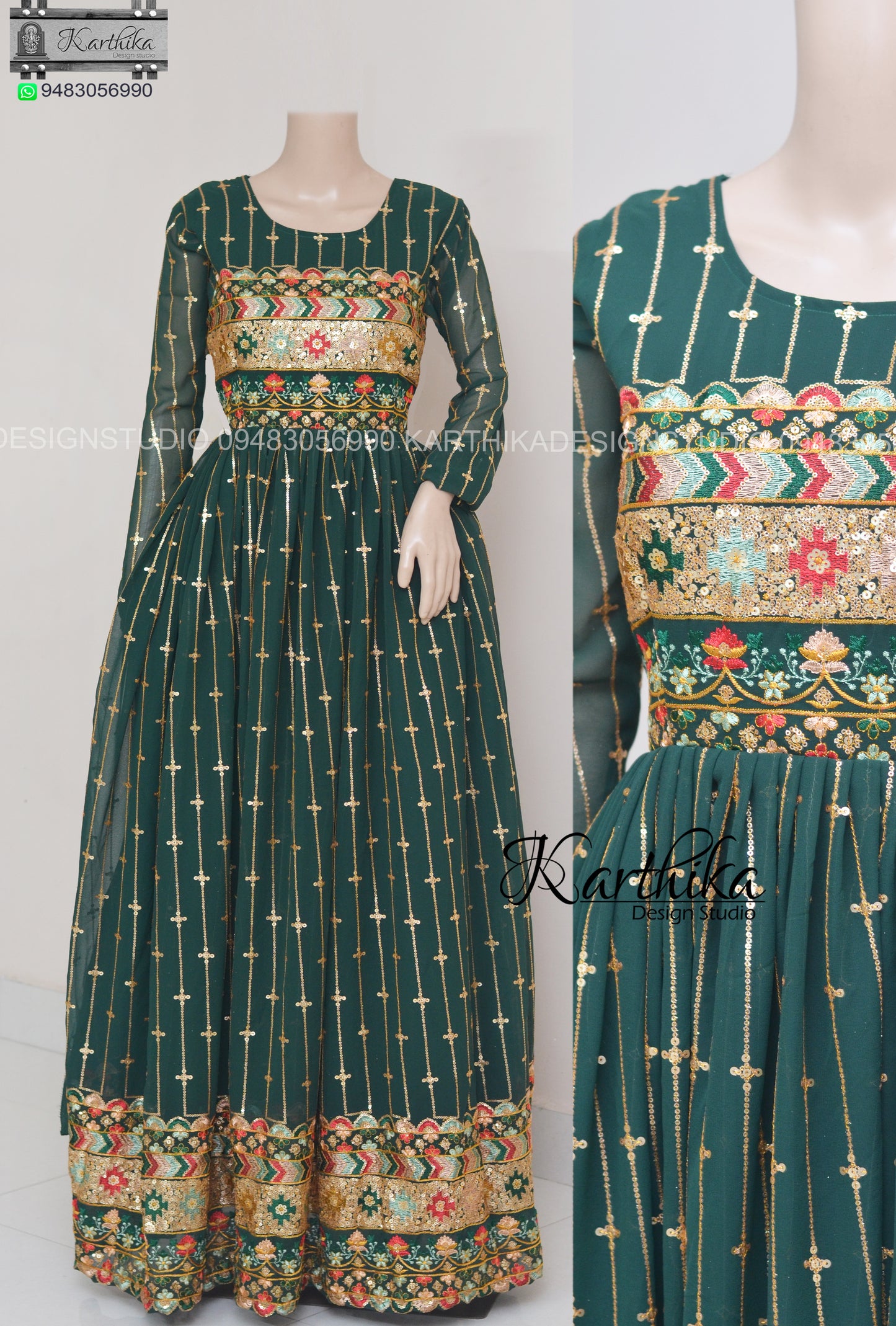 Embroidered georgette long gown..