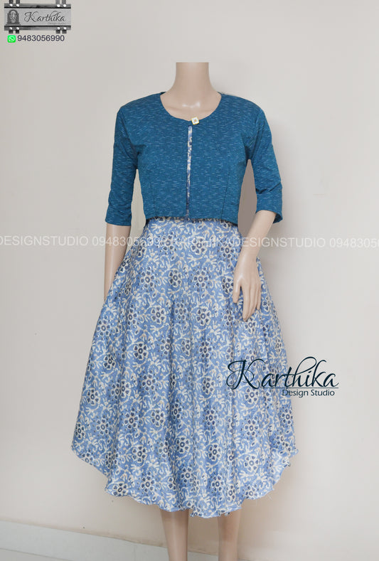 Rayon kurthi with ikkat coat