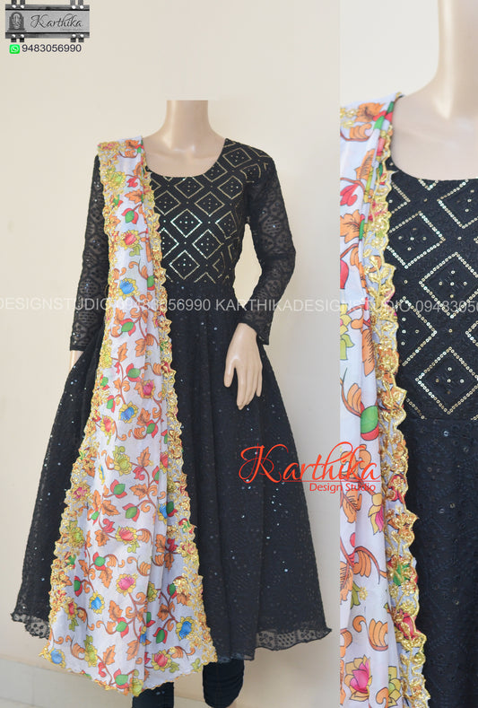 Black Embroidered georgette chudidhar