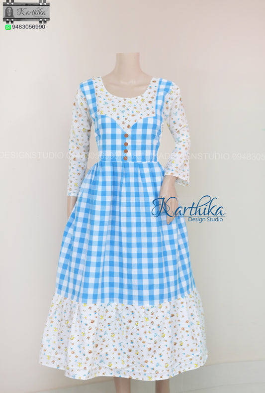 Dungaree style printed cotton/ikkat kurthi..