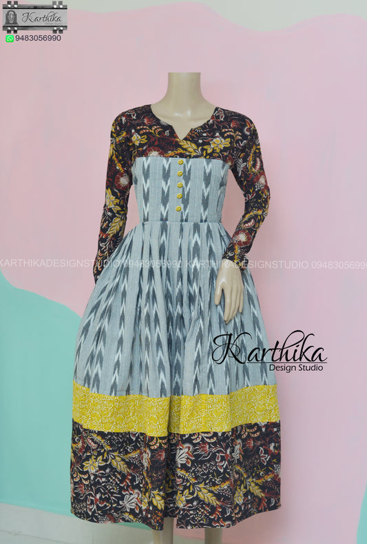 Ikkat/kalamkari cotton kurthi..